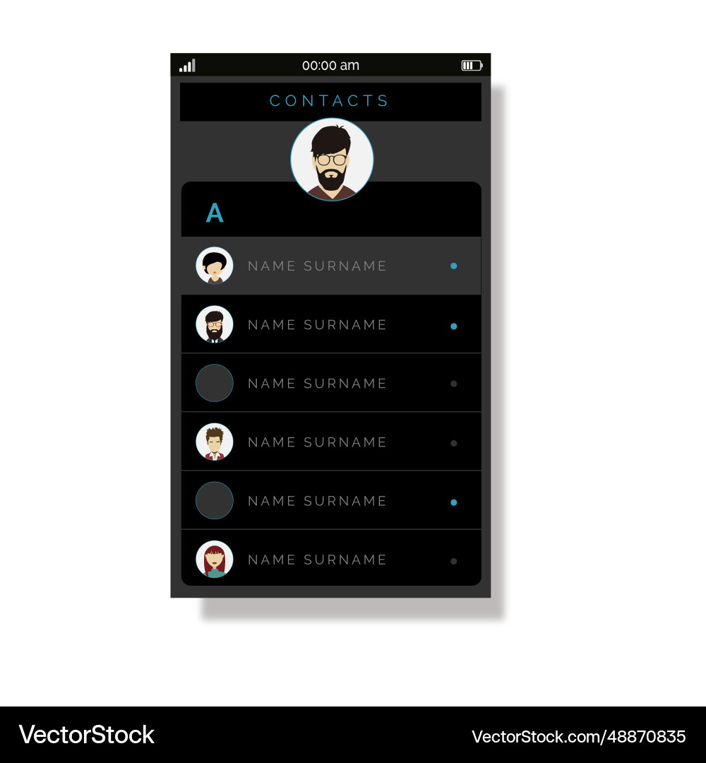 Grey contacts list user interface Grey contacts list user interface vector image