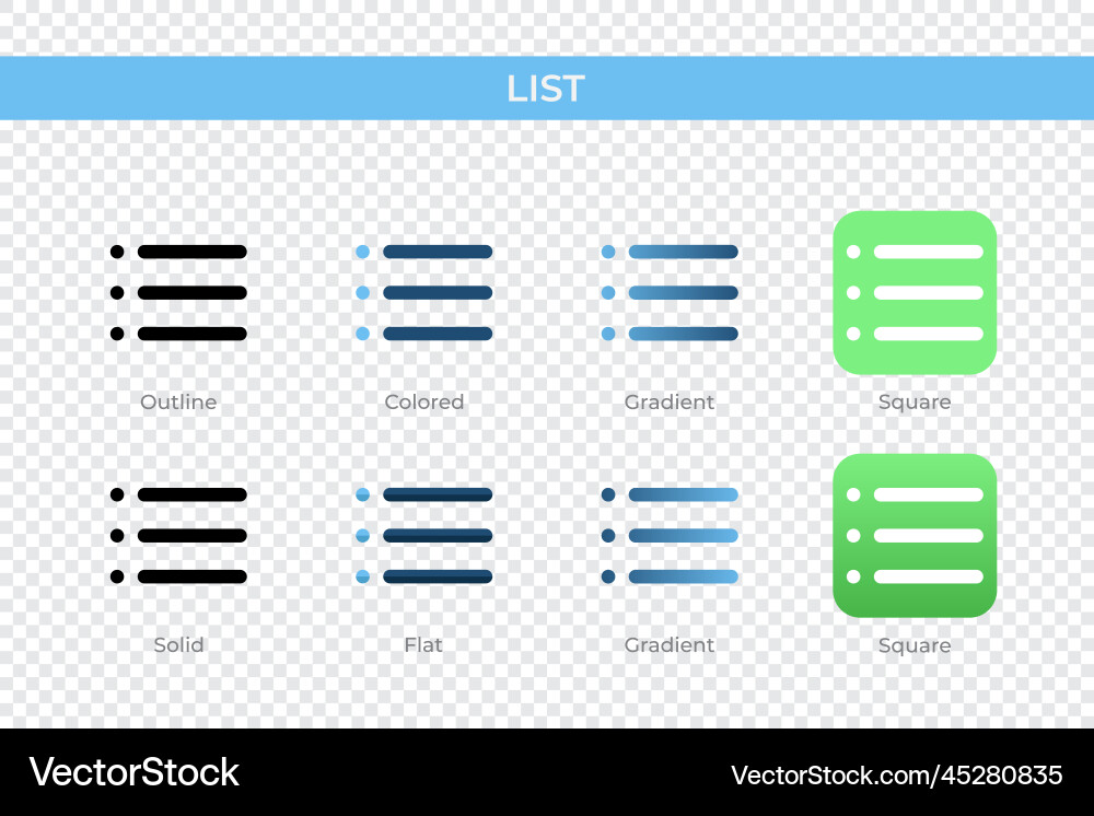 List icon in different style icons designed List icon in different style icons designed vector image