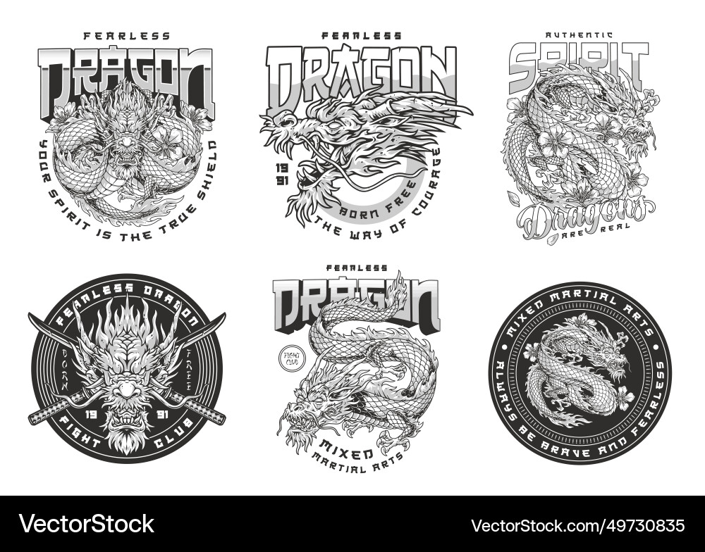 Mma dragon monochrome set flyer Mma dragon monochrome set flyer Vector Image