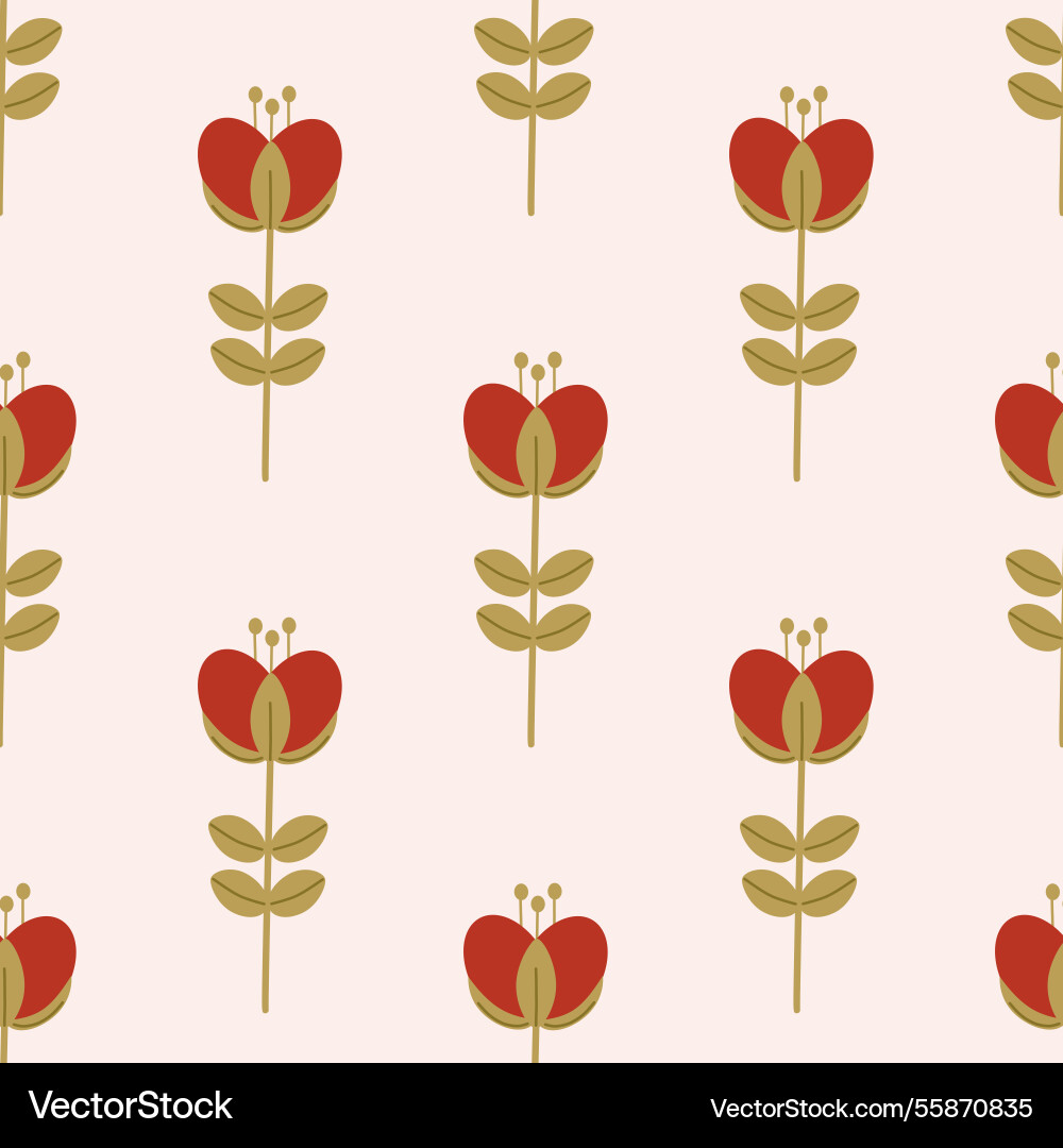 Seamless pattern with an unopened red flower Seamless pattern with an unopened red flower Vector Image