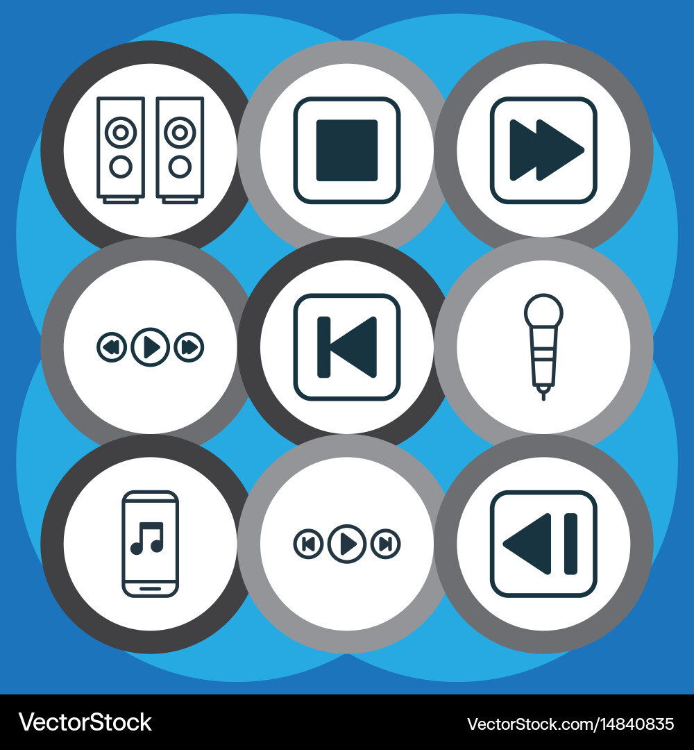 Set of 9 audio icons includes run song back vector image