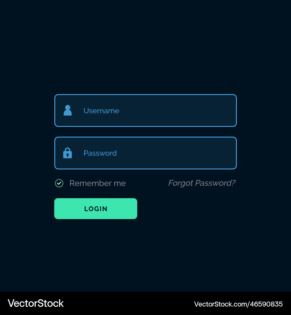 Stylish dark login form template ui design vector image