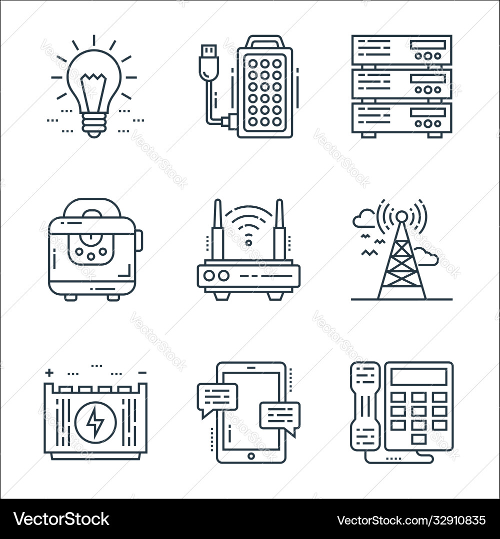 Technology devices line icons linear set quality Technology devices line icons linear set quality vector image