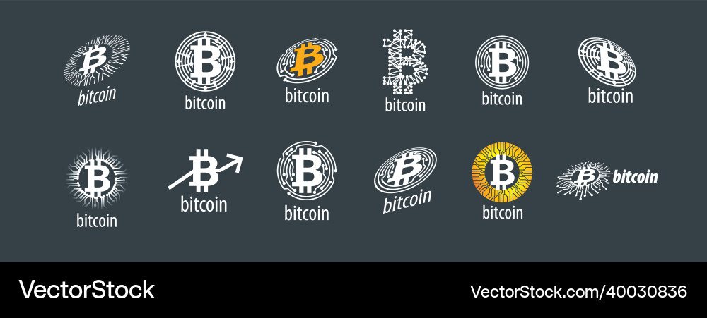 A set of logos with the image bitcoin Vector Image