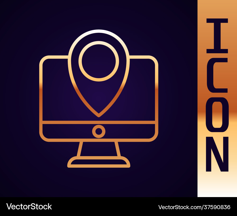 Gold line computer monitor and folded map Gold line computer monitor and folded map vector image
