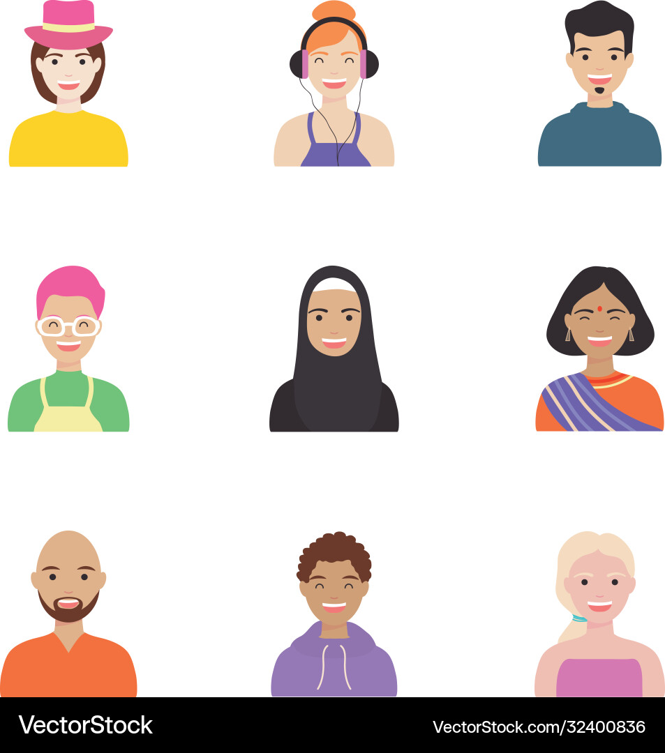 Hindu woman and diversity people icon set flat Hindu woman and diversity people icon set flat vector image