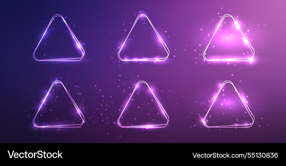 Neon double rounded triangle frame with shining Neon double rounded triangle frame with shining vector image
