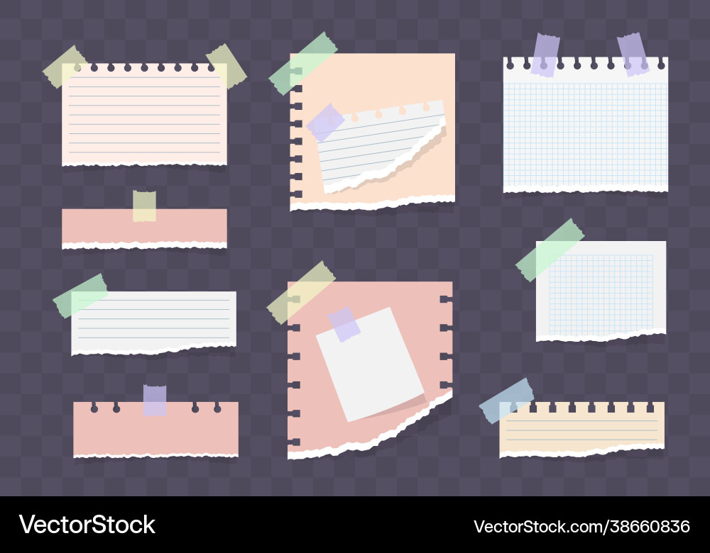 Paper notes on stickers notepads memo messages Paper notes on stickers notepads memo messages vector image