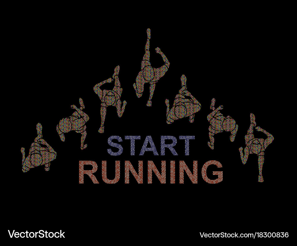 People running top view with text vector image