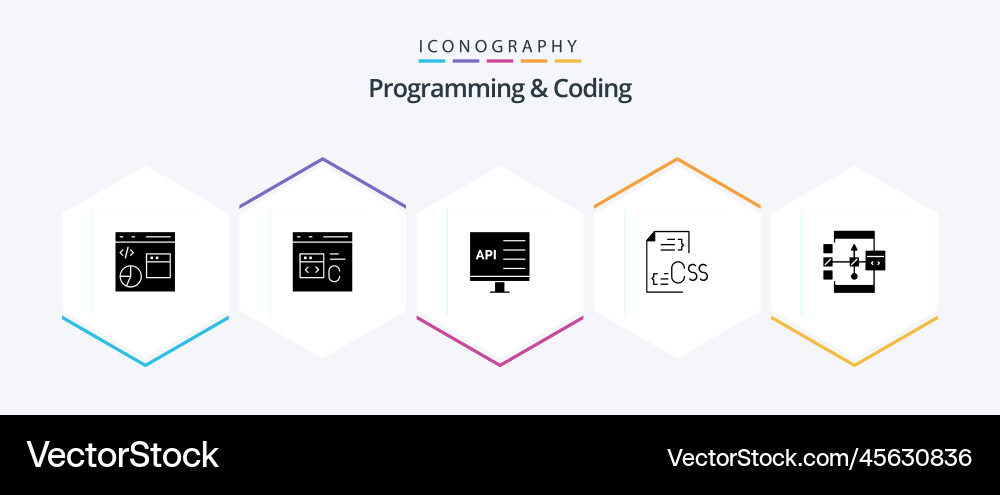 Programming and coding 25 glyph icon pack vector image