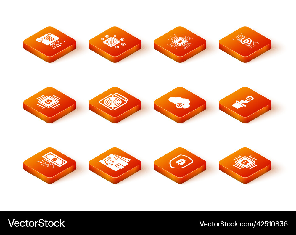 Set cryptocurrency bitcoin with circuit wallet Vector Image