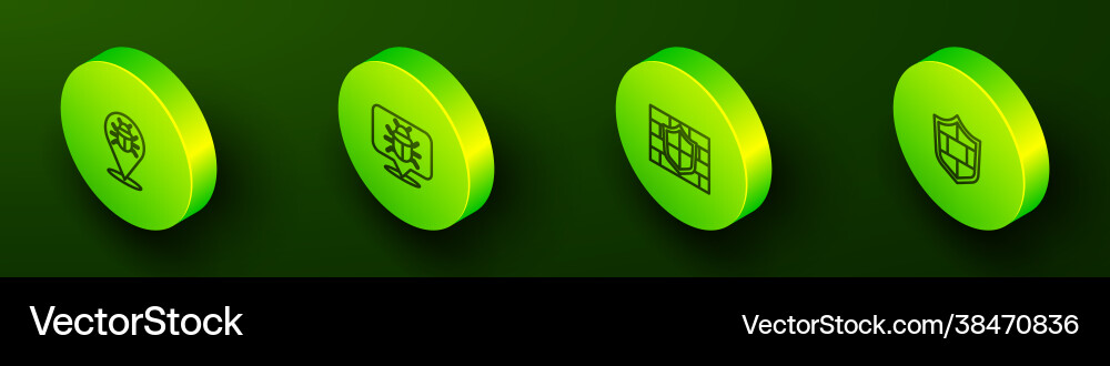 Set isometric line system bug shield with brick Set isometric line system bug shield with brick vector image