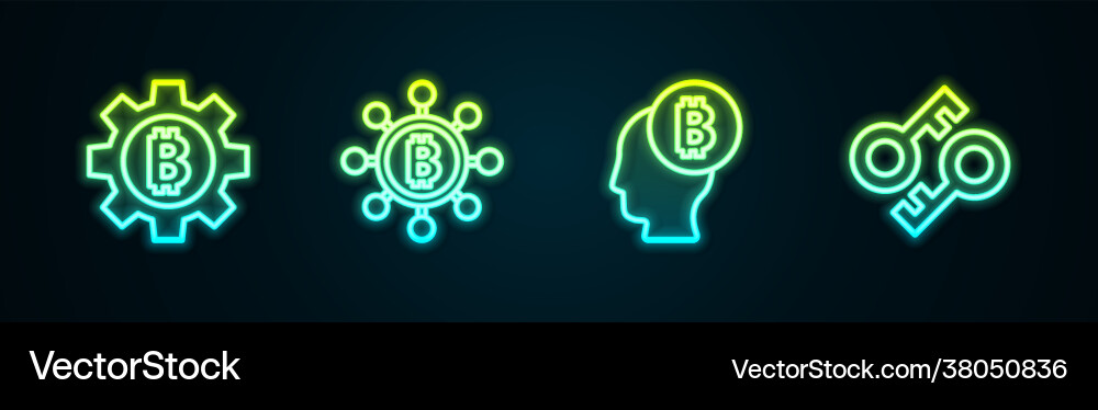 Set line cryptocurrency coin bitcoin blockchain Set line cryptocurrency coin bitcoin blockchain vector image