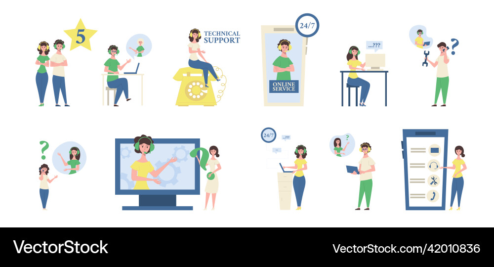 Technical support set Technical support set Vector Image