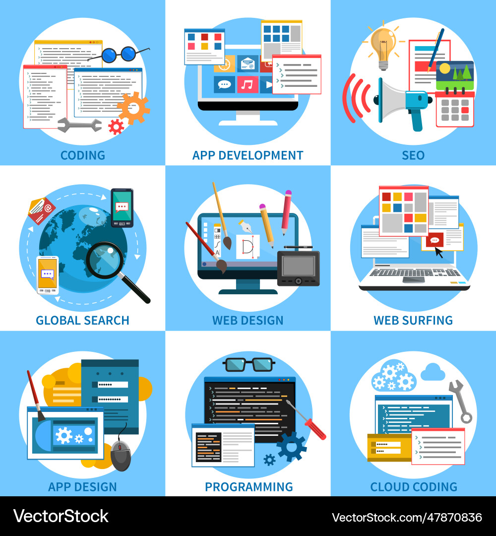 Web development concept set Web development concept set vector image
