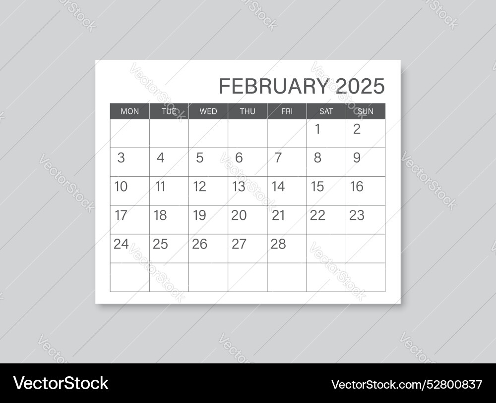 Calendar february 2025 icon in flat style planner Vector Image