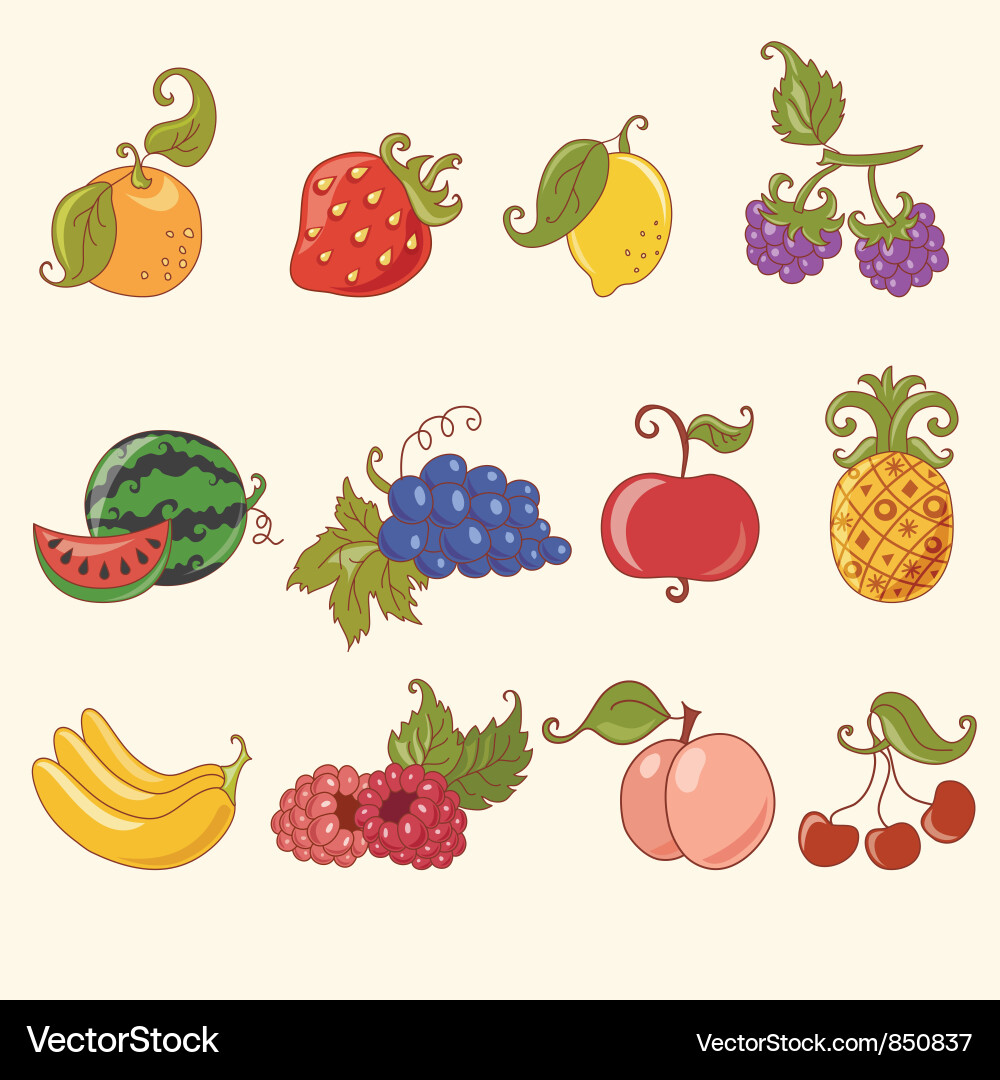 Cartoon Obst Icons Set Vektorbild