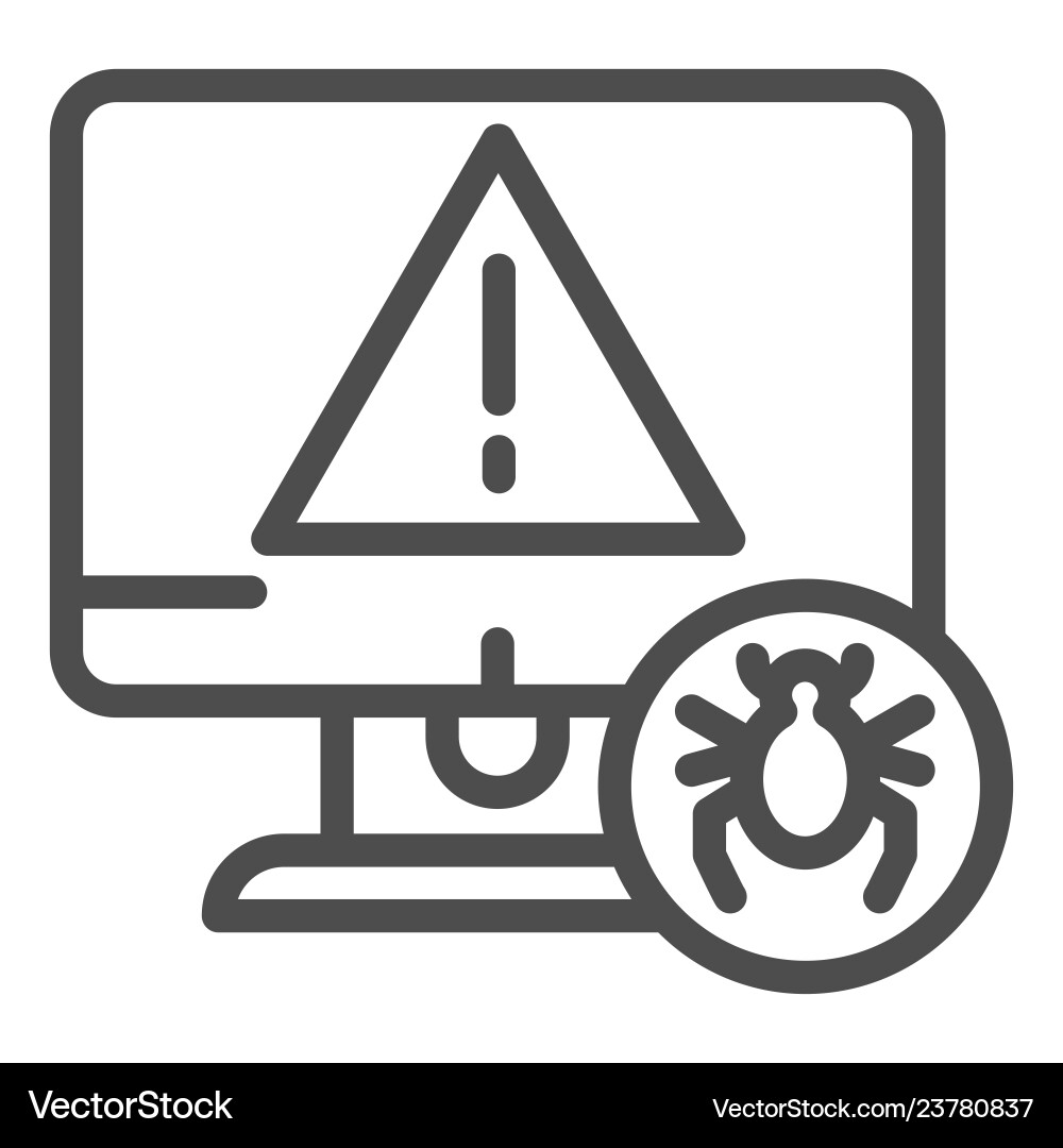 Computer with bug line icon alert message Computer with bug line icon alert message vector image