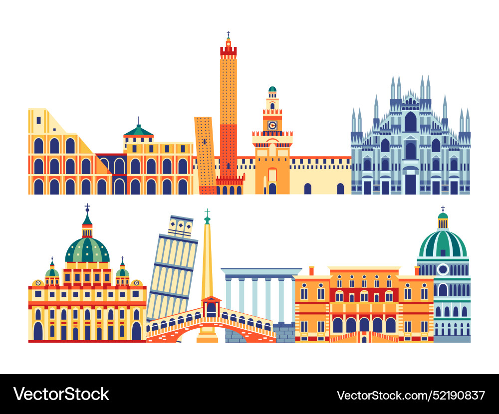 Italien Reisebanner mit italienischen Wahrzeichen Italien Reisebanner mit italienischen Wahrzeichen vektorbild