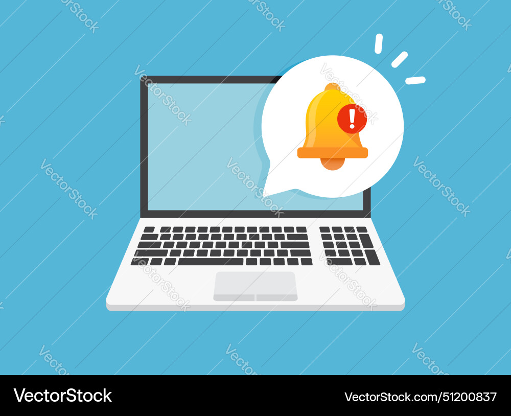 Laptop notification icon in flat style computer Laptop notification icon in flat style computer Vector Image
