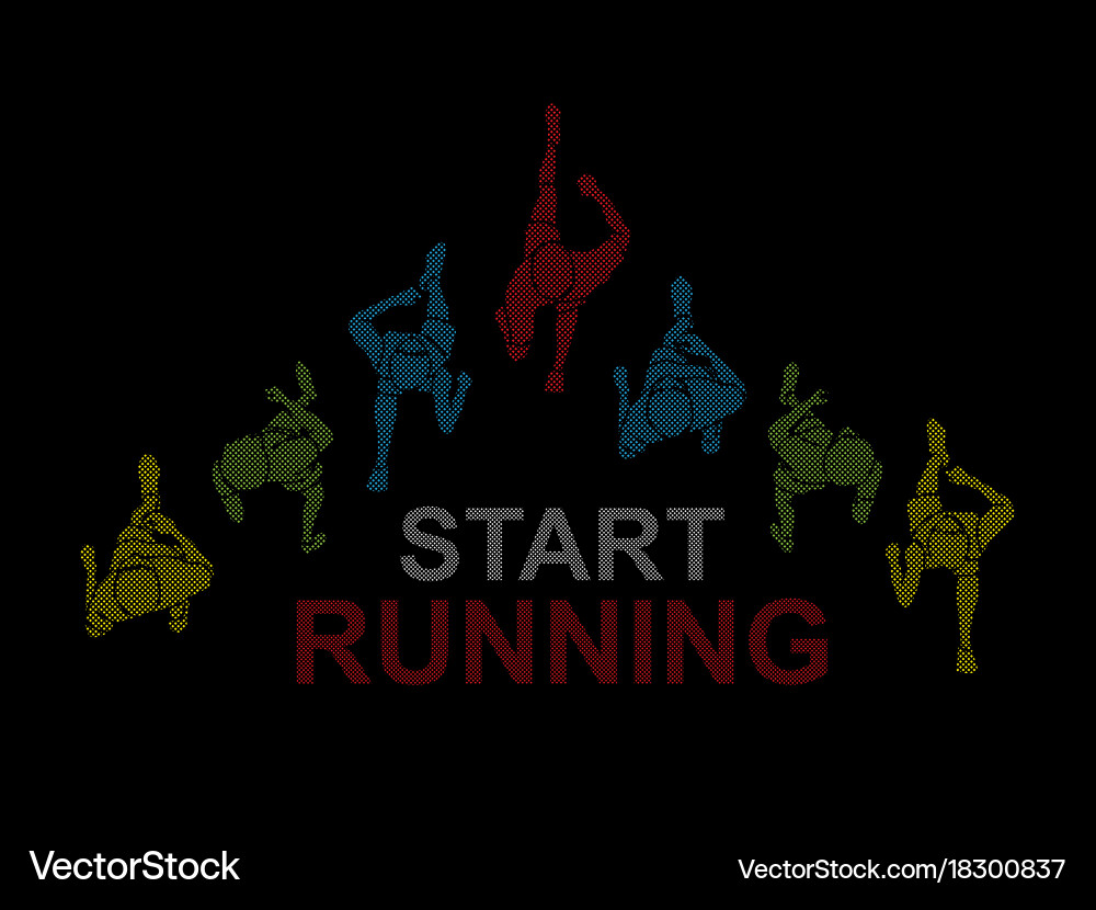 People running top view with text vector image