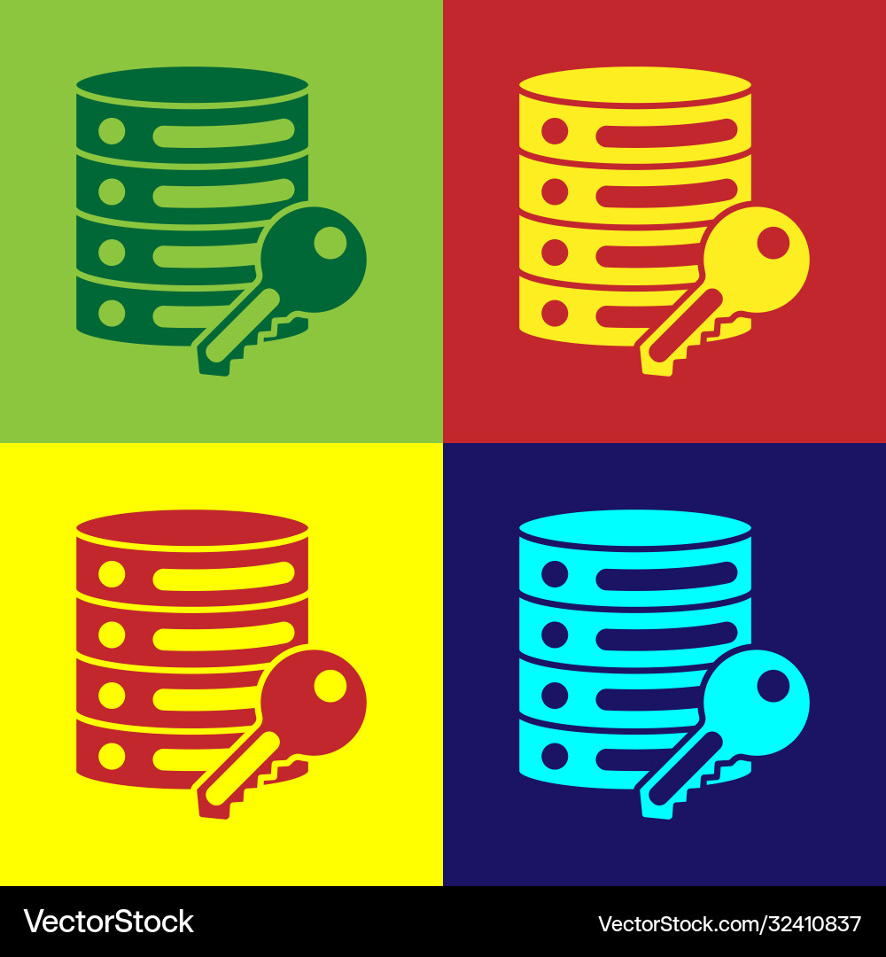 Pop art server security with key icon isolated vector image