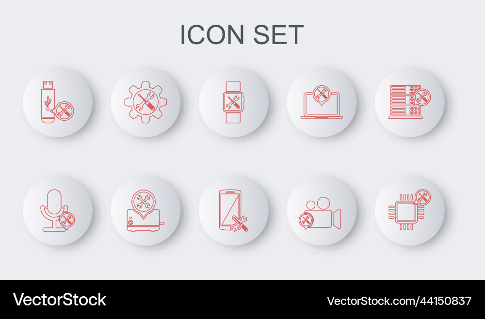 Set line processor service microphone smartwatch Set line processor service microphone smartwatch vector image