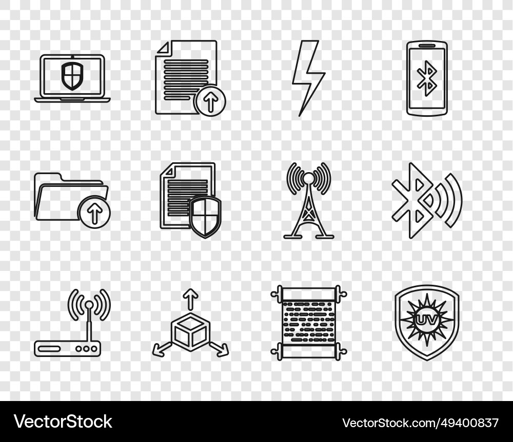 Set line router and wi-fi uv protection lightning Vector Image