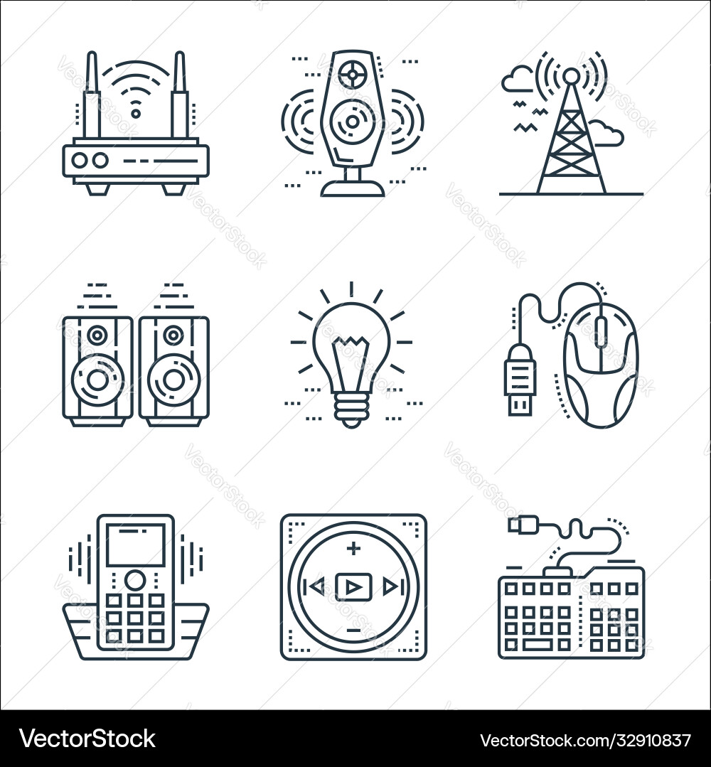 Technology devices line icons linear set quality Technology devices line icons linear set quality vector image