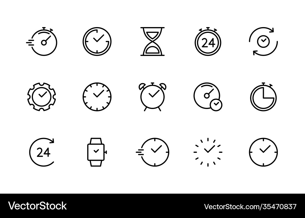 Time and clock linear icons set Time and clock linear icons set Vector Image