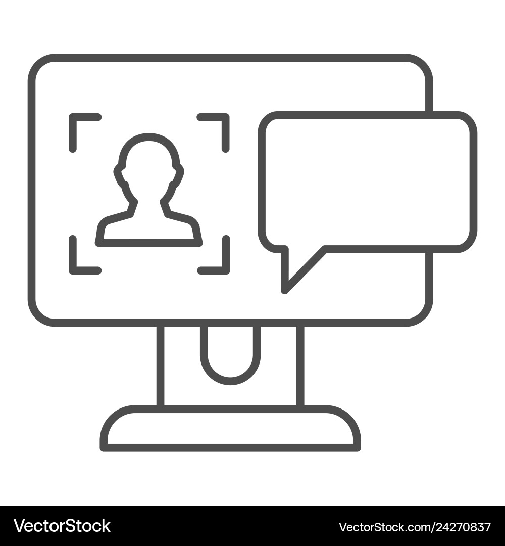 User on computer monitor thin line icon vector image
