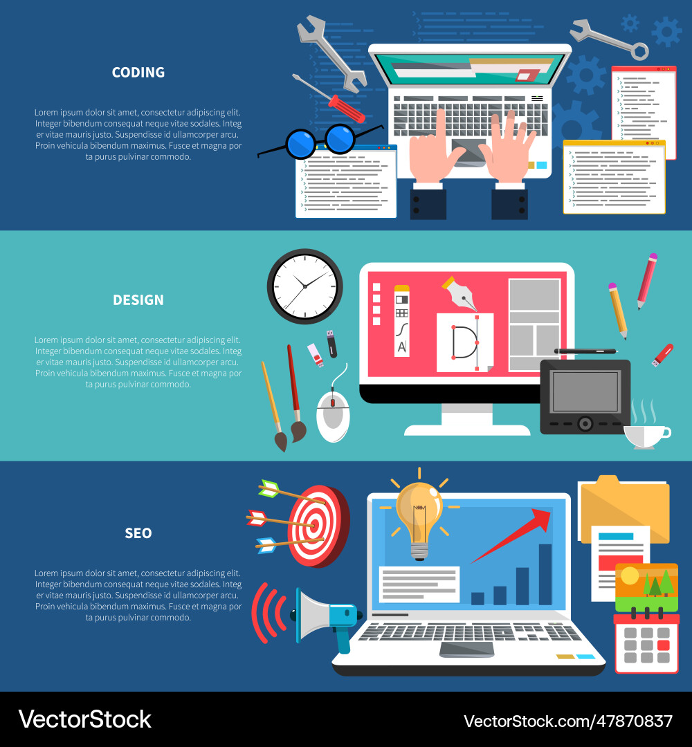 Web development banner set vector image