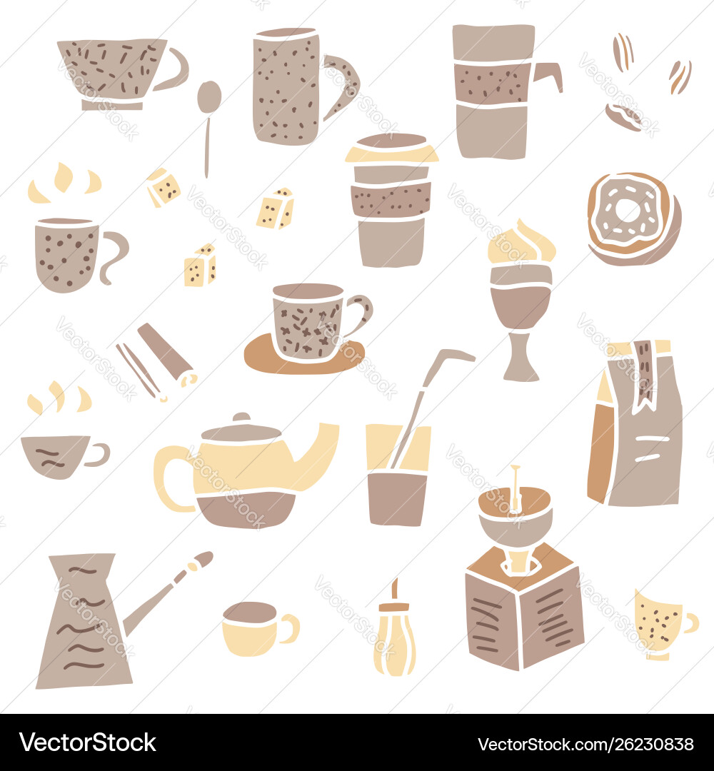 Coffee set objects design elements Vector Image