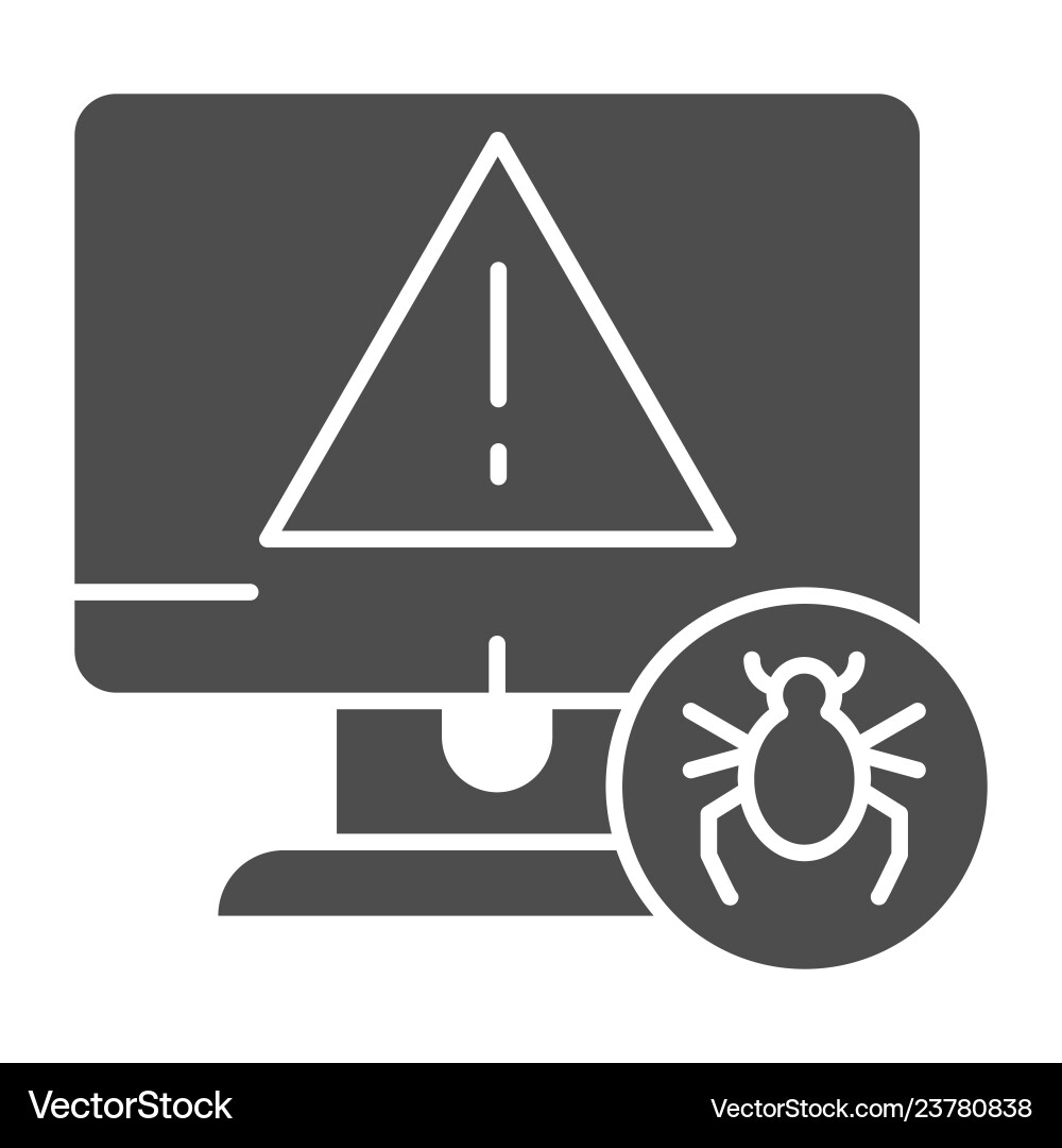 Computer with bug solid icon alert message Computer with bug solid icon alert message vector image