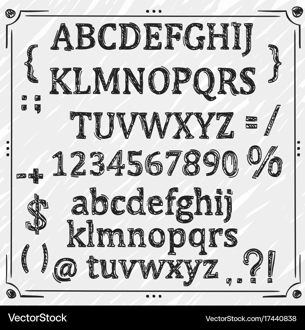 Cyrillic Sketch Font Alphabet & Numbers vector image