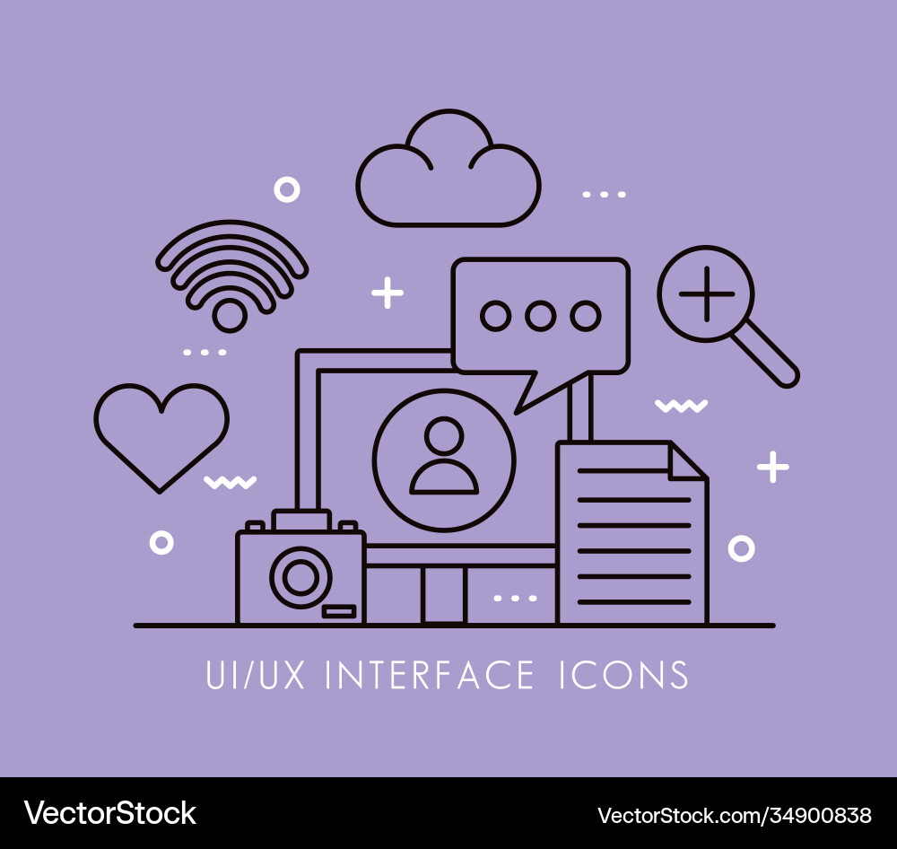 Desktop and interface set line style icons vector image