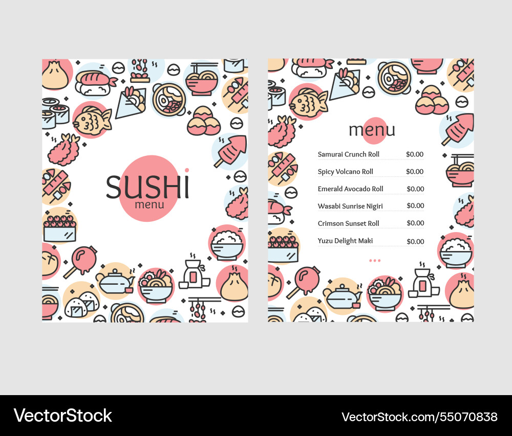 Japan food concept sushi menu card template set Japan food concept sushi menu card template set vector image