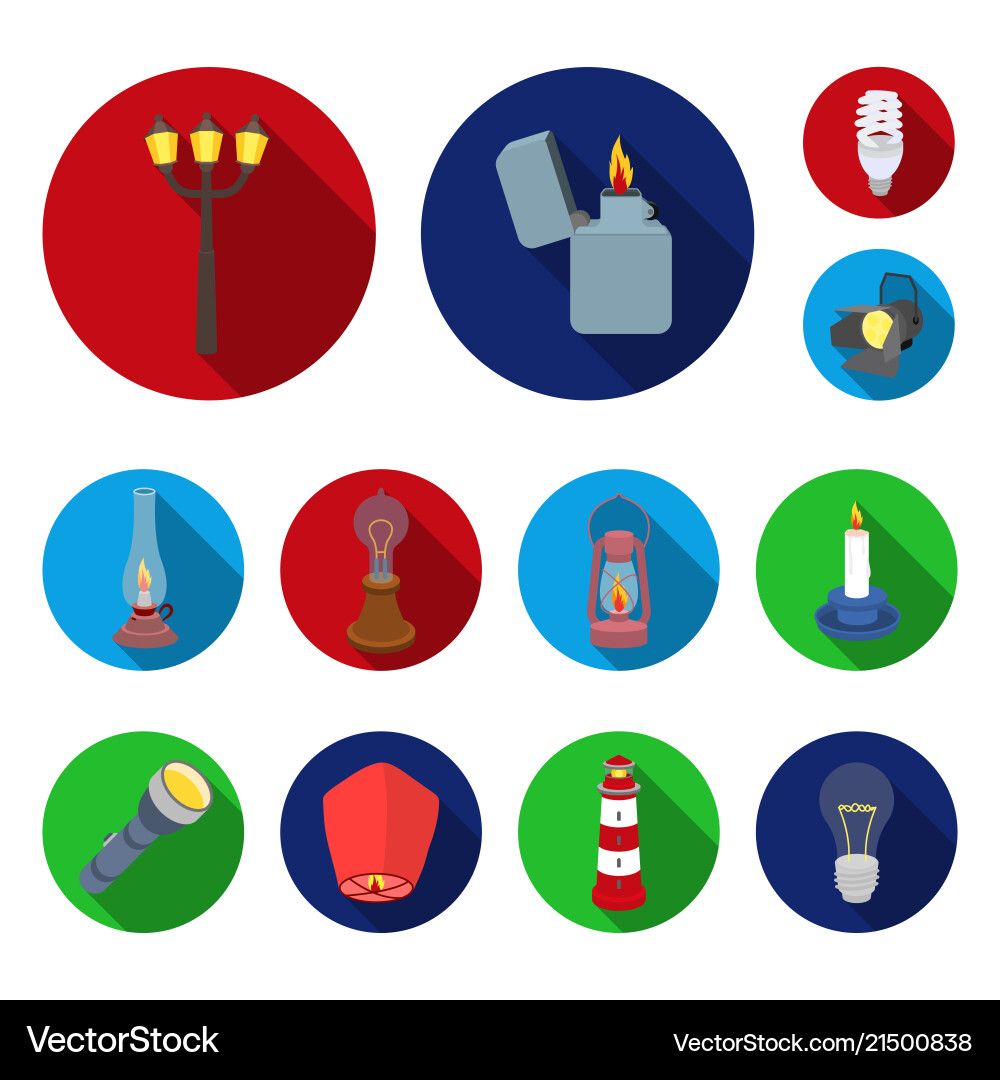 Light source flat icons in set collection Light source flat icons in set collection Vector Image