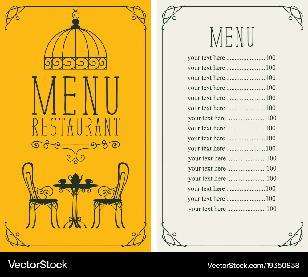 Menu with price image of served table and chairs Vector Image