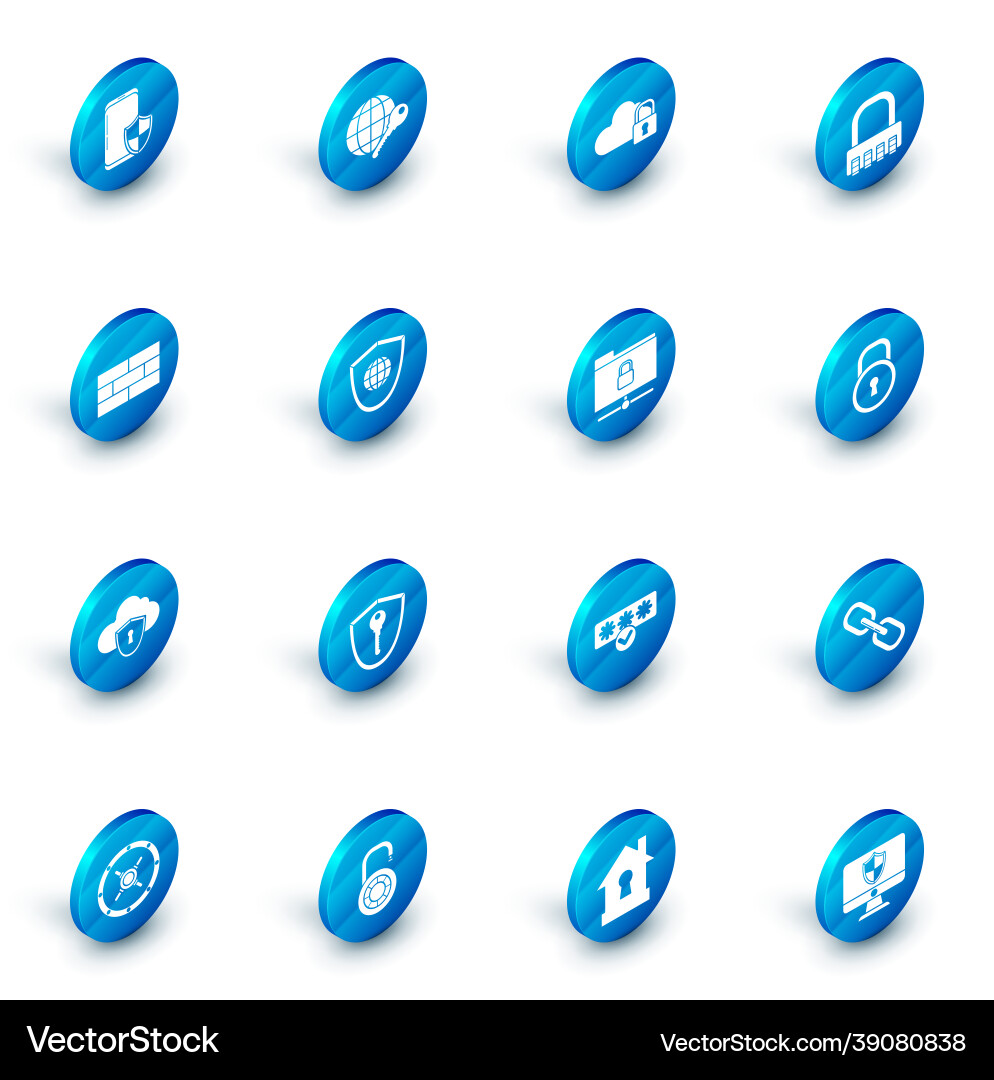 Set globe key cloud computing lock safe Vector Image
