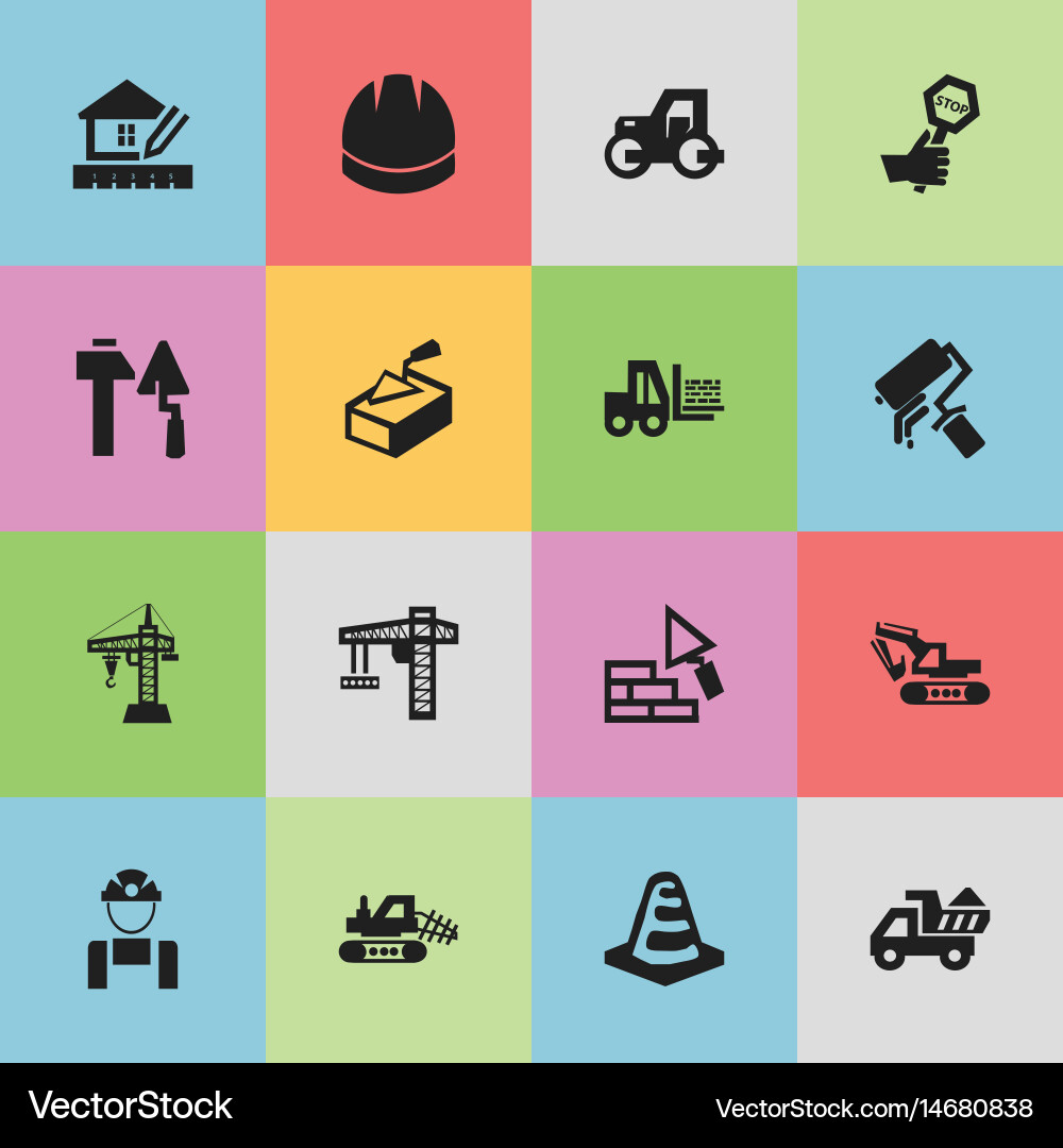 Set of 16 editable building icons includes vector image