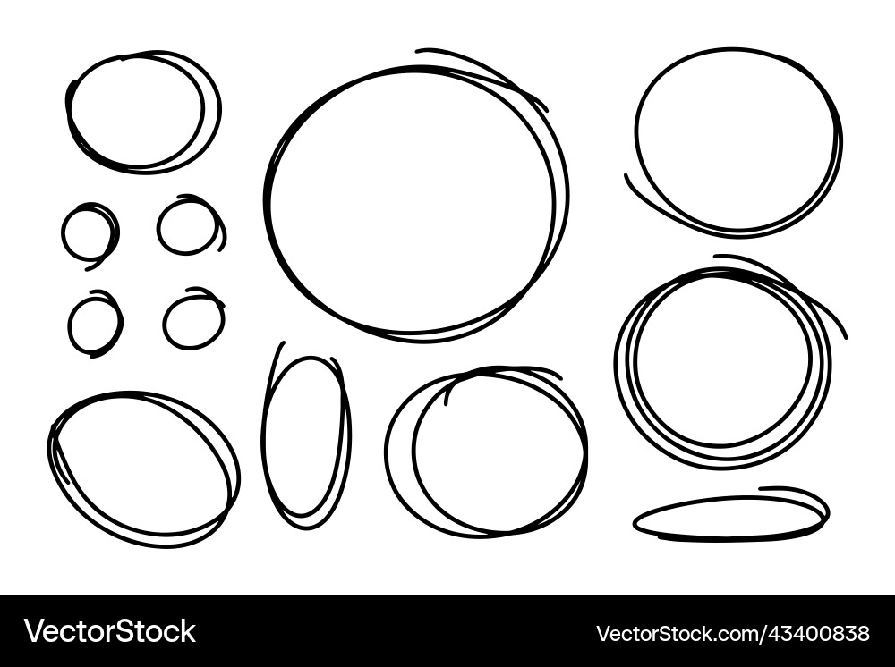 Set of circular scribbles outline doodle frames Set of circular scribbles outline doodle frames vector image