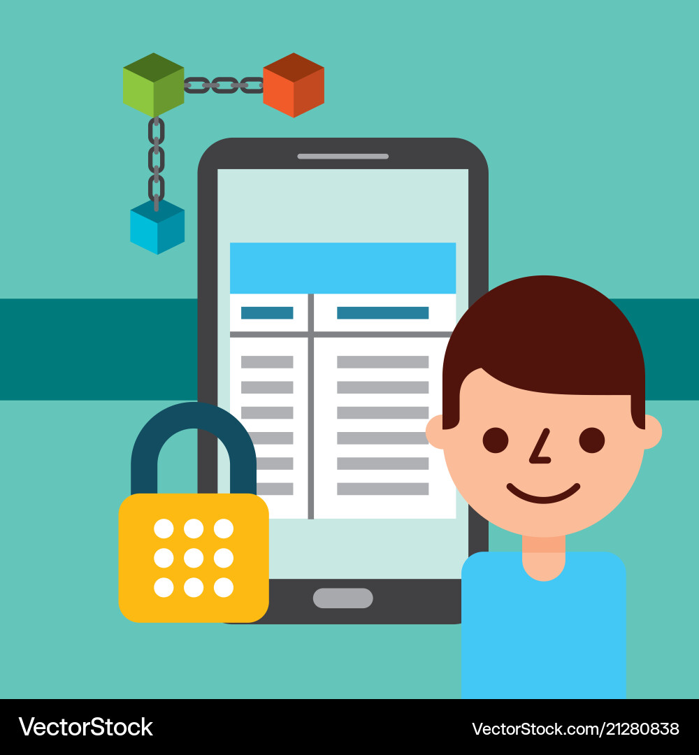 Smartphone cyber security man blockchain vector image