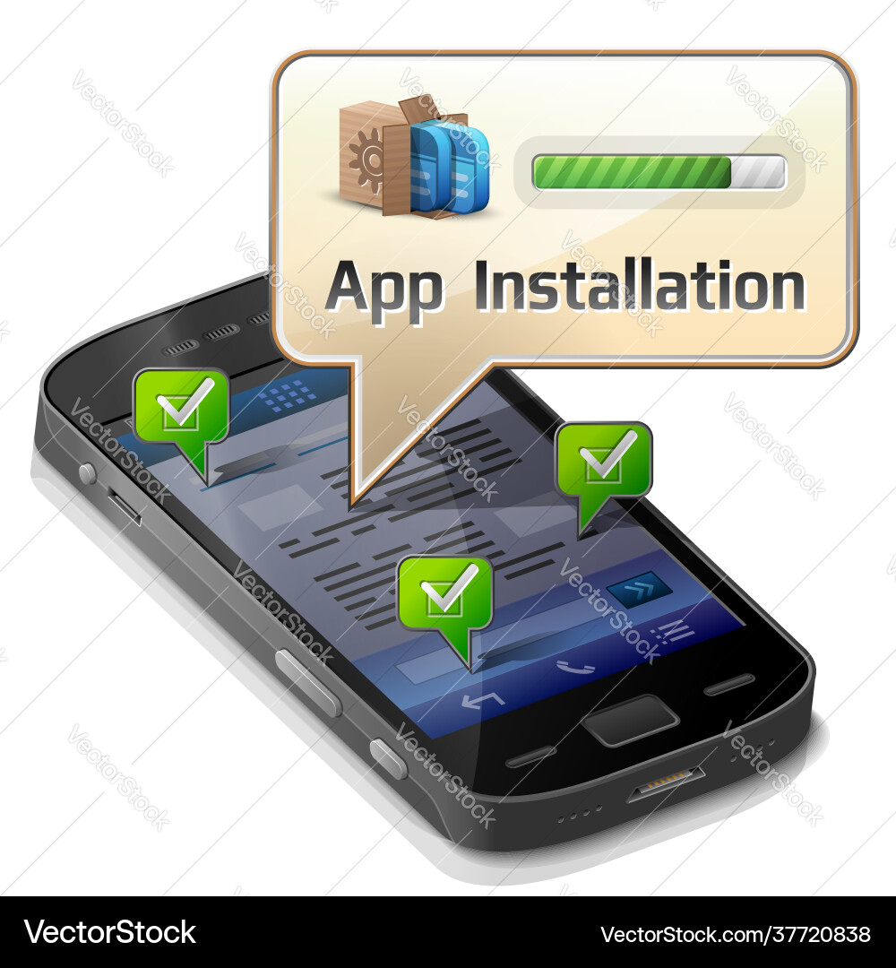 Smartphone with message bubble about app install Smartphone with message bubble about app install vector image