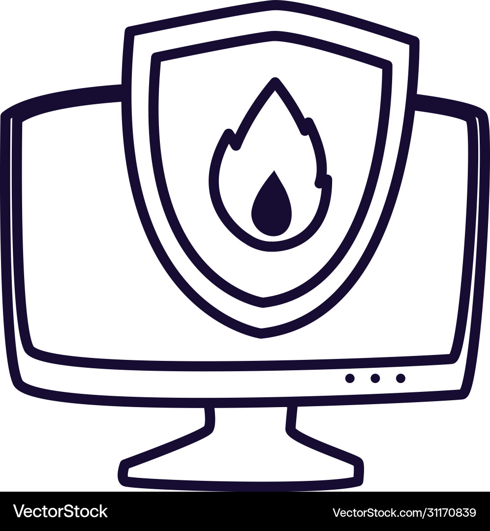 Computer with flame line style icon design vector image