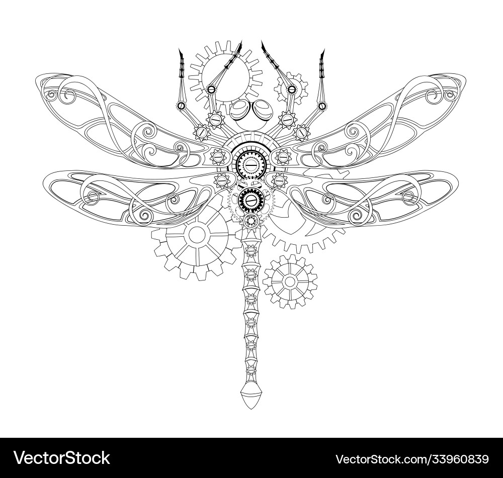 Contour mechanical dragonfly vector image