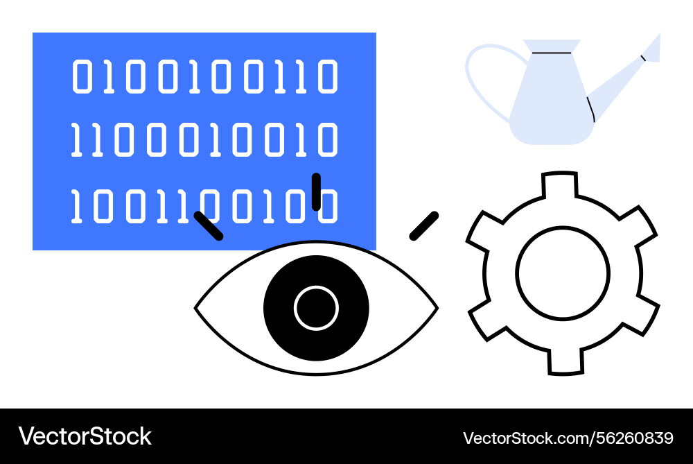 Data processing eye monitoring gear with code Data processing eye monitoring gear with code vector image