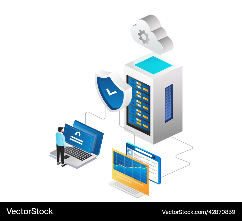 Man Controlling Computersicherheit und Cloud-Server Man Controlling Computersicherheit und Cloud-Server vektorbild