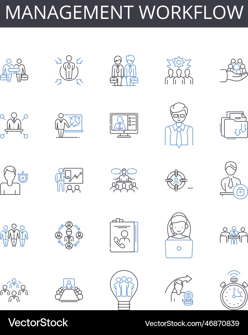 Management workflow line icons collection project Management workflow line icons collection project vector image