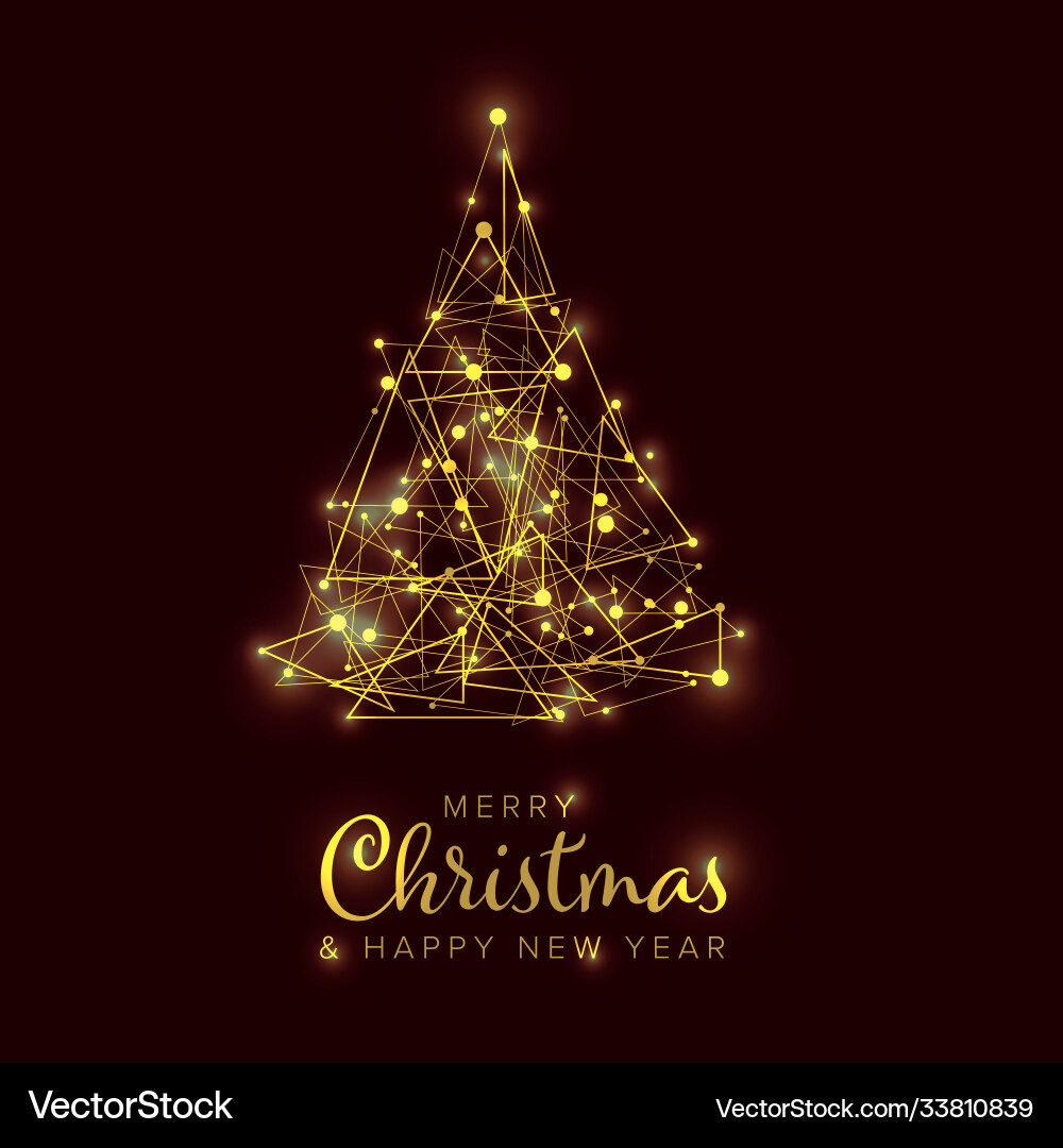 Merry christmas card with golden tree Vector Image
